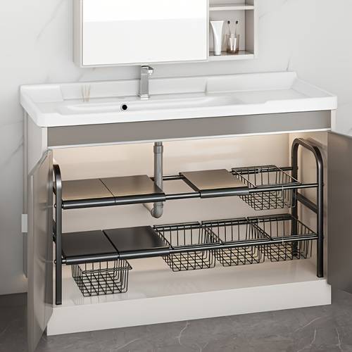 1 under sink storage organizer adjustable shelf with 5 detachable panels 5 baskets and customizable design for maximizing space under kitchen and bathroom sinks