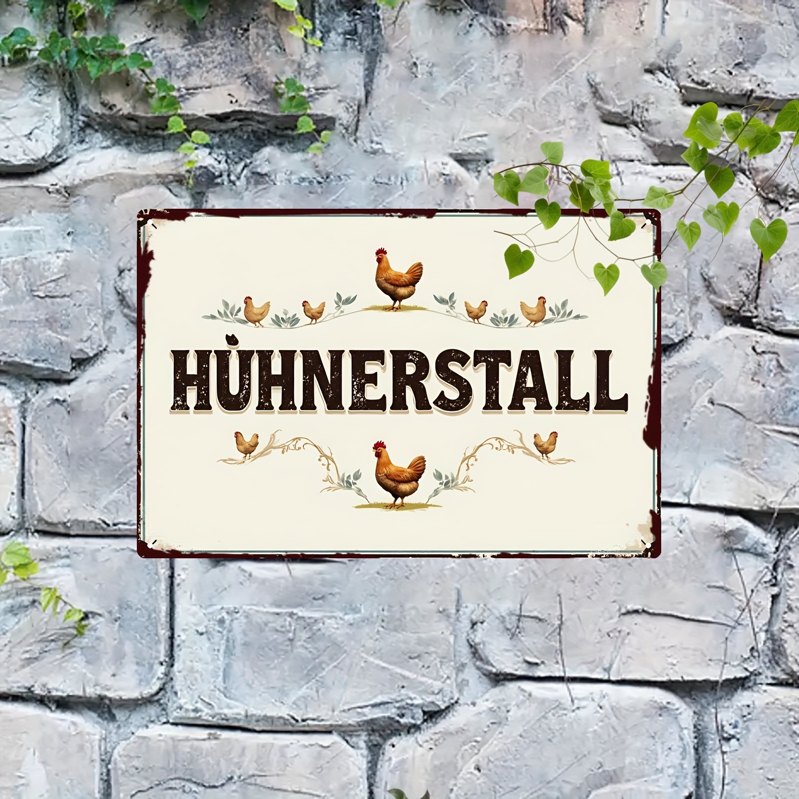 E-shop 2D Flach, . Vintage Bauernhaus Hühnerstall Schild - Rustikale Metallplakette im deutschen Stil, Robuste Blei Wanddeko für Küche, Badezimmer,