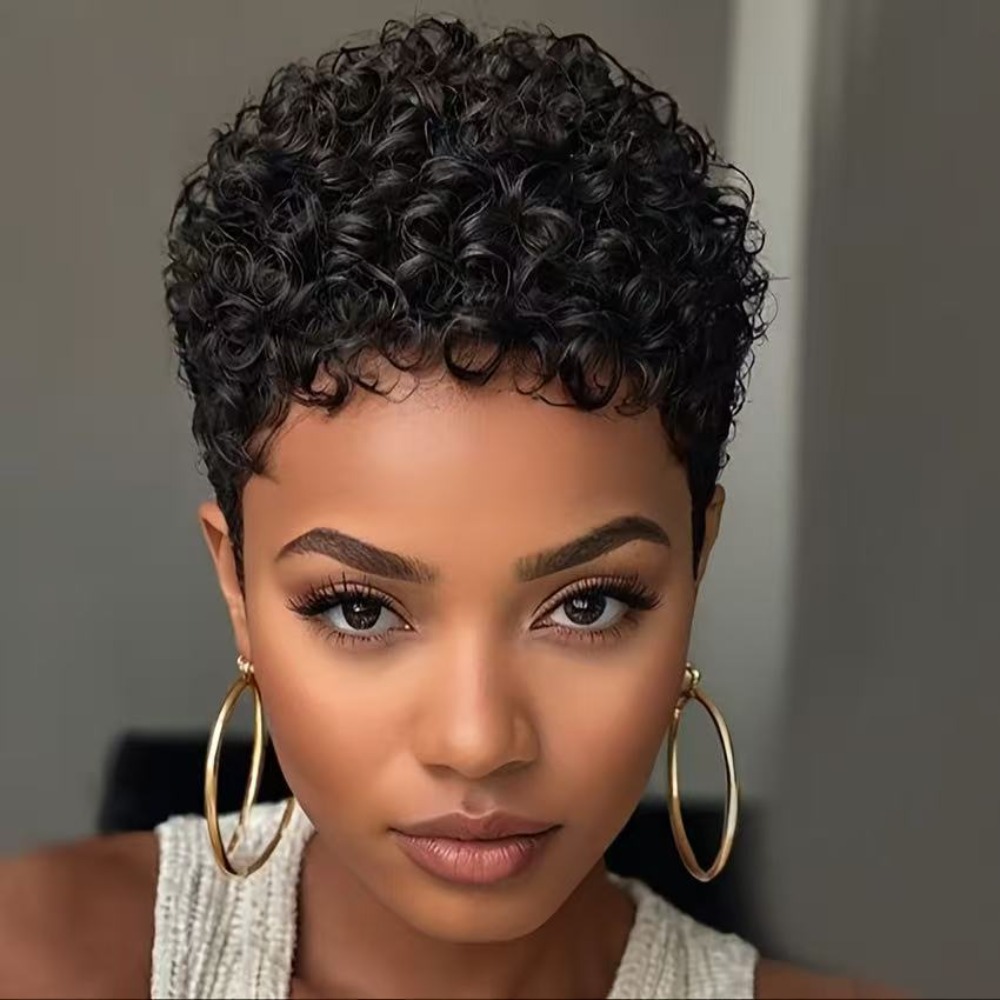 TEMU Women's Short Curly Wigs Black Synthetic Hair - Curly With , For African American & Wigs, Short Bob/cuticle Styles (no Maintenance Required) - & Daily Wear