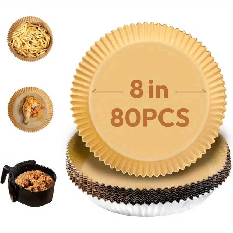 80pcs heavy duty air fryer liners non stick baking sheets dual sided food grade paper aluminum foil compatible with af161 af150 8 inch fryer basket liners for oven bake fry cut 80 count performanceseries Product details 7