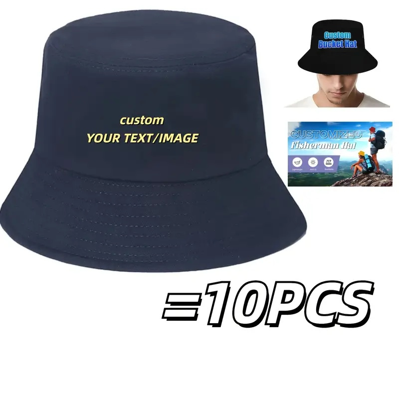 Customizable Unisex Folding Bucket Hats, 10pcs Set