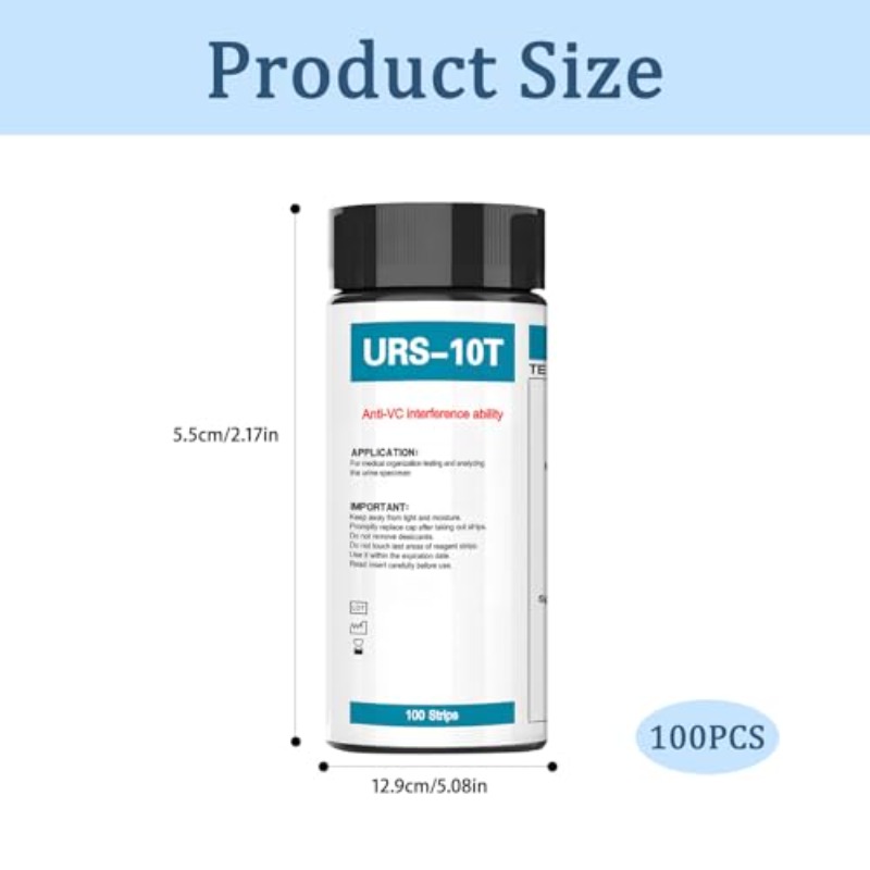 100pcs URS-10T Urine Test Strips Kit - Grade UTI Test Strips for home Use with Nitrite, pH & WBC Monitoring, Ketone Body Testing for Diabetic Care, Kidney Health, and Ketosis Tracking - Rapid Results with Color Chart