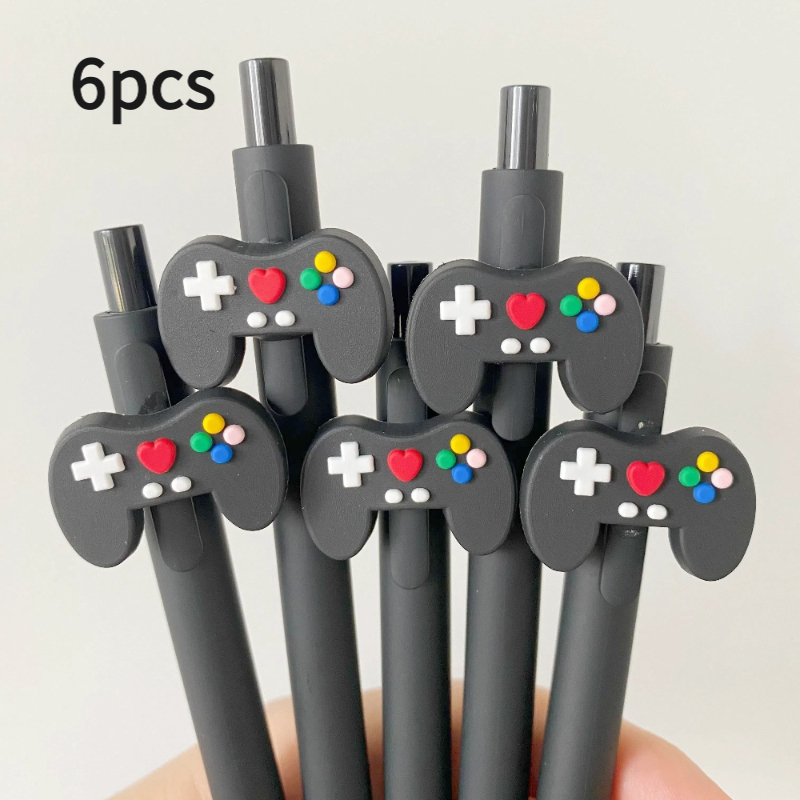Image of 6-pack Game-themed Gel Pens Black Ink Ballpoint Pens Birthday Party Giveaways, Classroom Rewards Gifts, Office Stationery Designs, Durable Writing Tools, Random Patterns