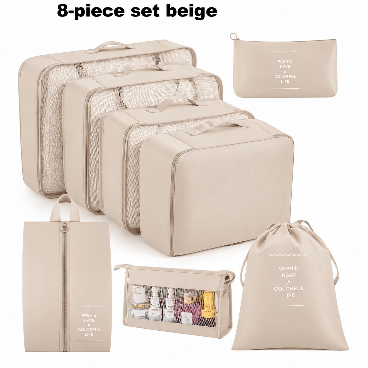 TEMU 8pcs Travel Organizer Bag Set, Available, Suitable For Storing Clothes, Shoes, And Toiletries, Ideal For Home Vacations And Travel