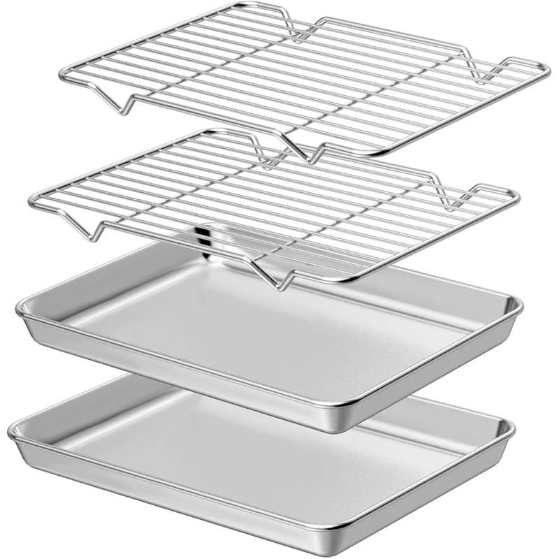 TEMU Set de cuisson en acier inoxydable [2 plaques + 2 grilles], dimensions 16 x 12 x 1 pouce