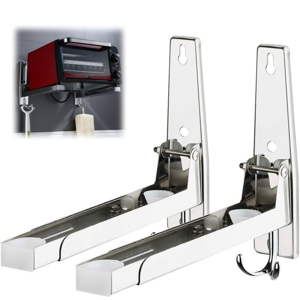 Microwave Mount Bracket, Universal Retractable Arm Adjustable Wall Mount Oven Stand Holder, Foldable Microwave Oven Bracket With Removable Hooks