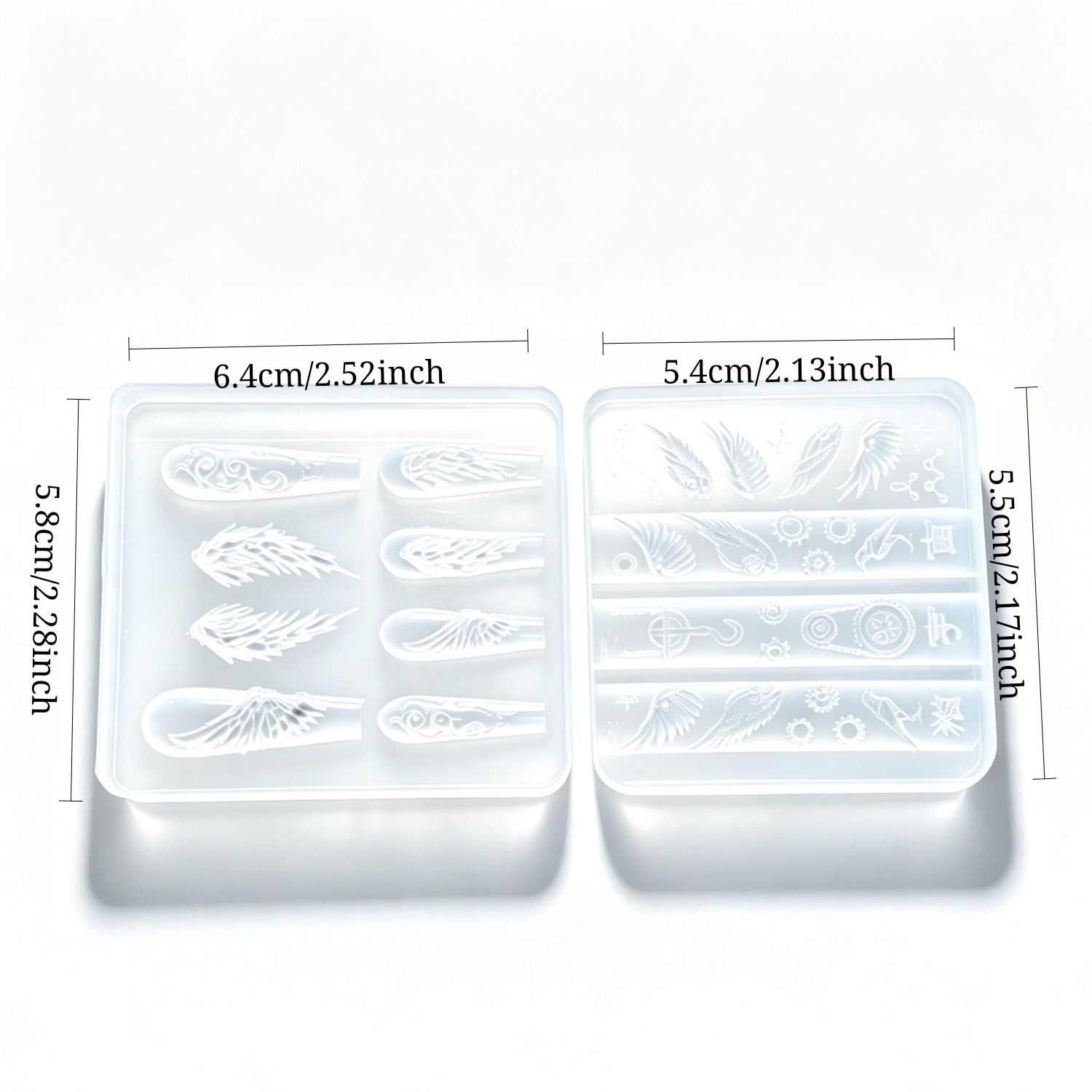 2pcs Feather Wing & Mechanical Gear Nail Molds