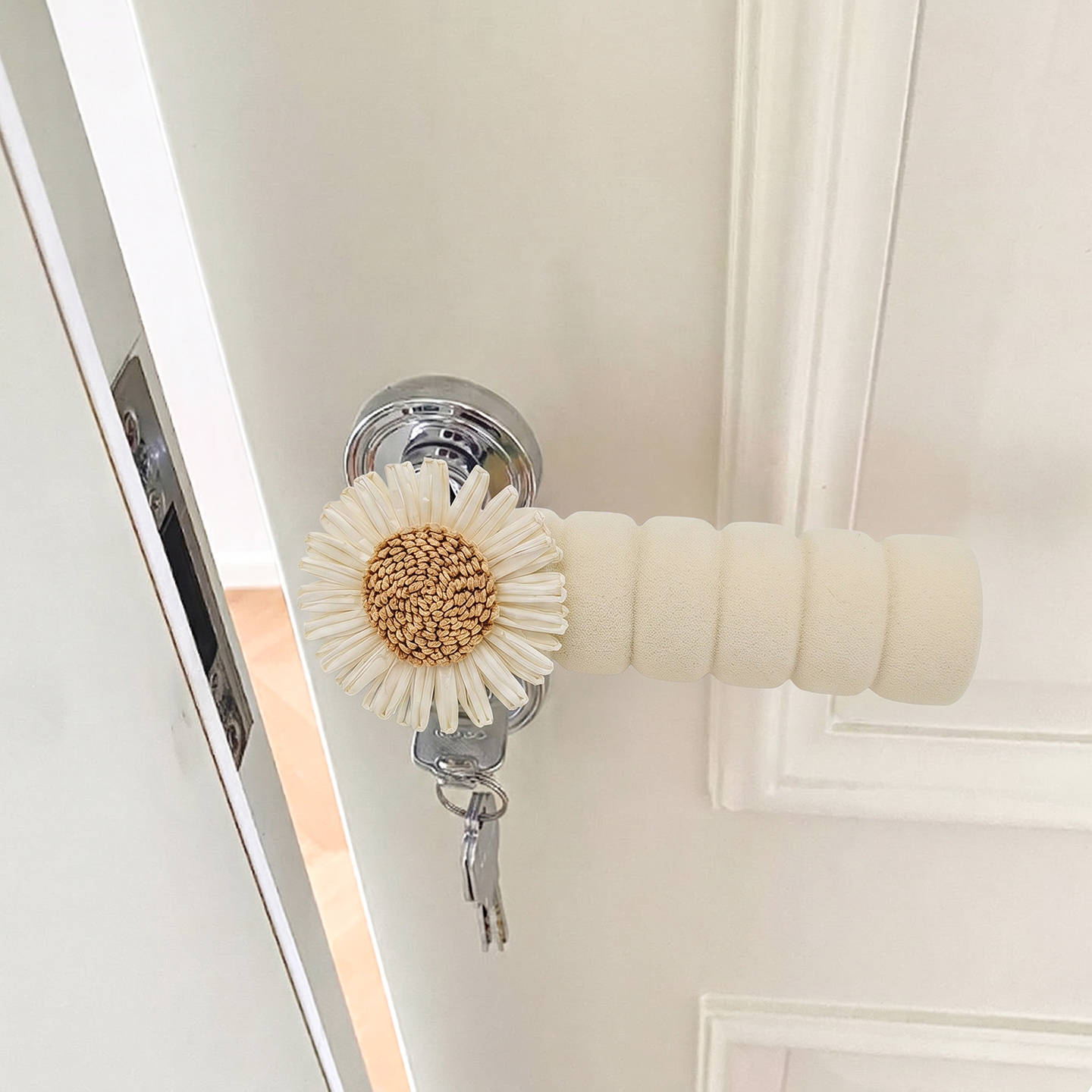 Image of 2pcs Sunflower Door Handle Covers Fabric Suitable For Indoor Door Knobs, Anti-collision Noise-reducing With Decorative Cover, Fit For Door Hardware For, Office