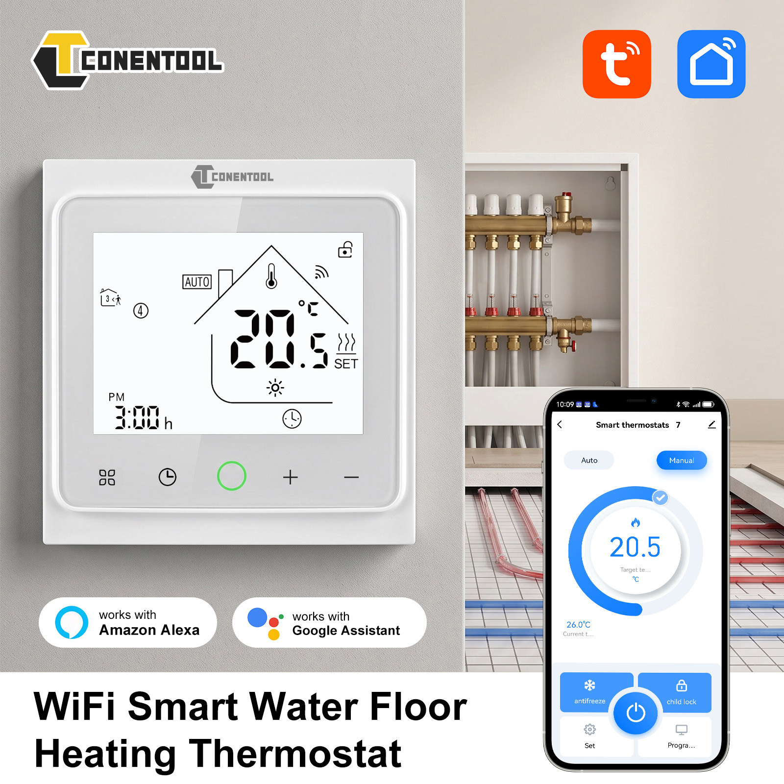 Image of Smart Wifi Water-driven Heating Thermostat - Digital Touchscreen, Suitable For Heating Control, With A Programmable Weekly Timer And Remote Control Via An App; In