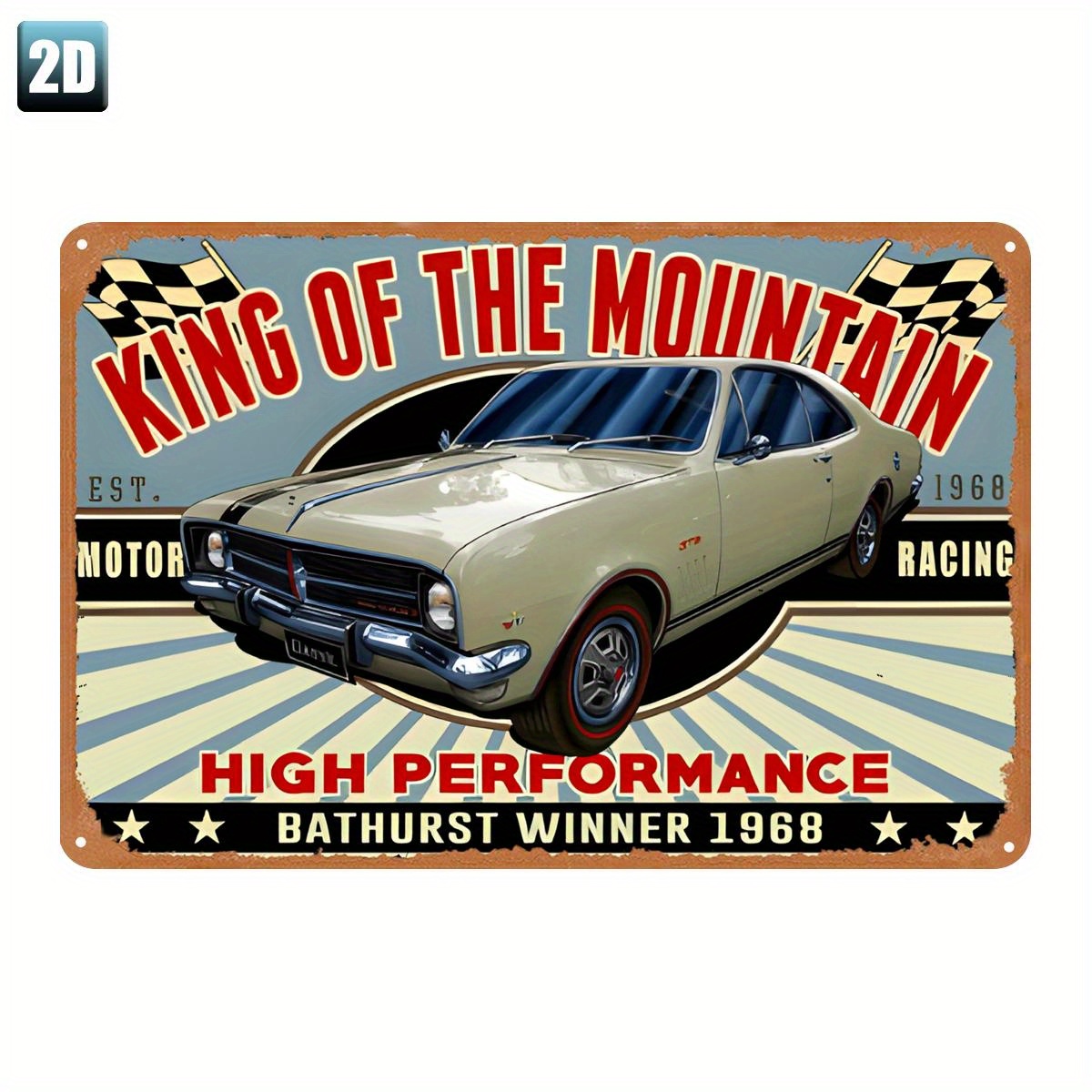TEMU 2d Flat, 1pc 1968 Metal Iron Plaque - Retro Australian Wall Art With Checkered , 12x8 Inch (30x20cm) Decor For Man Cave, Office, Racing Fan , 2d