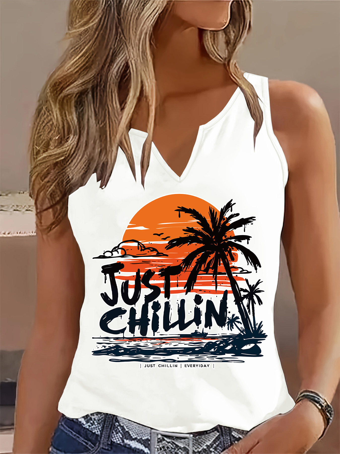 item picture graphic print tank top sleeveless casual top for summer and spring womens clothing