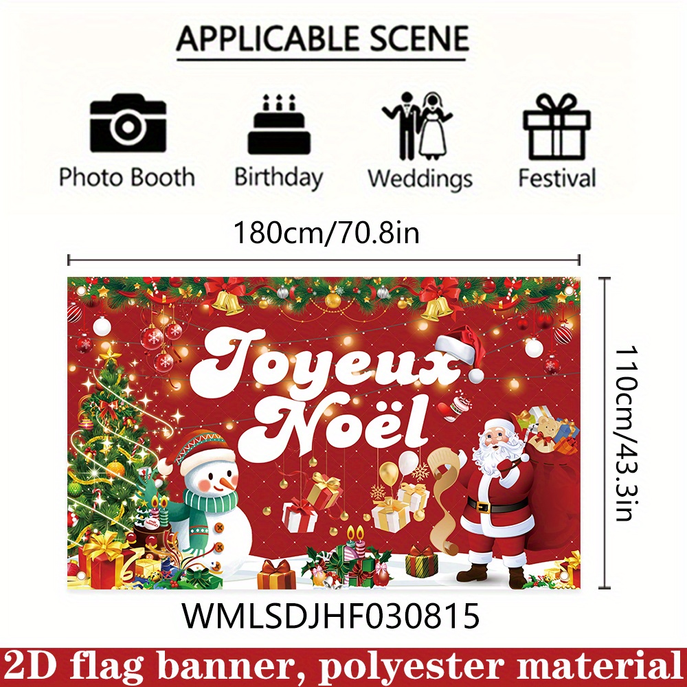TEMU Bannière plate 2D, bannière drapeau 2D, 1 pièce Bannière Noël, 180 cm * 110 cm / 70,8 po * 43,3 po, matériau, drapeau de décoration de bannière