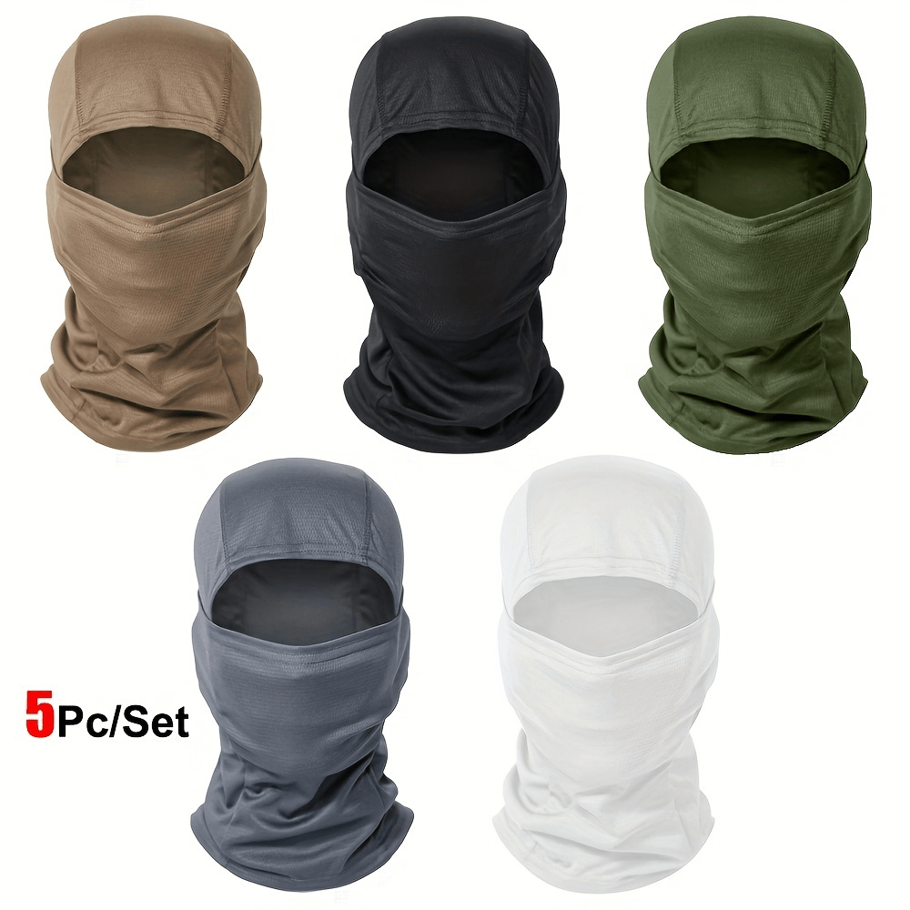 TEMU 5pcs Camouflage Balaclava Suit - Multifunctional Mask And Neck Sleeve For Skiing, Hunting, And Outdoor Activities, Machine Washable