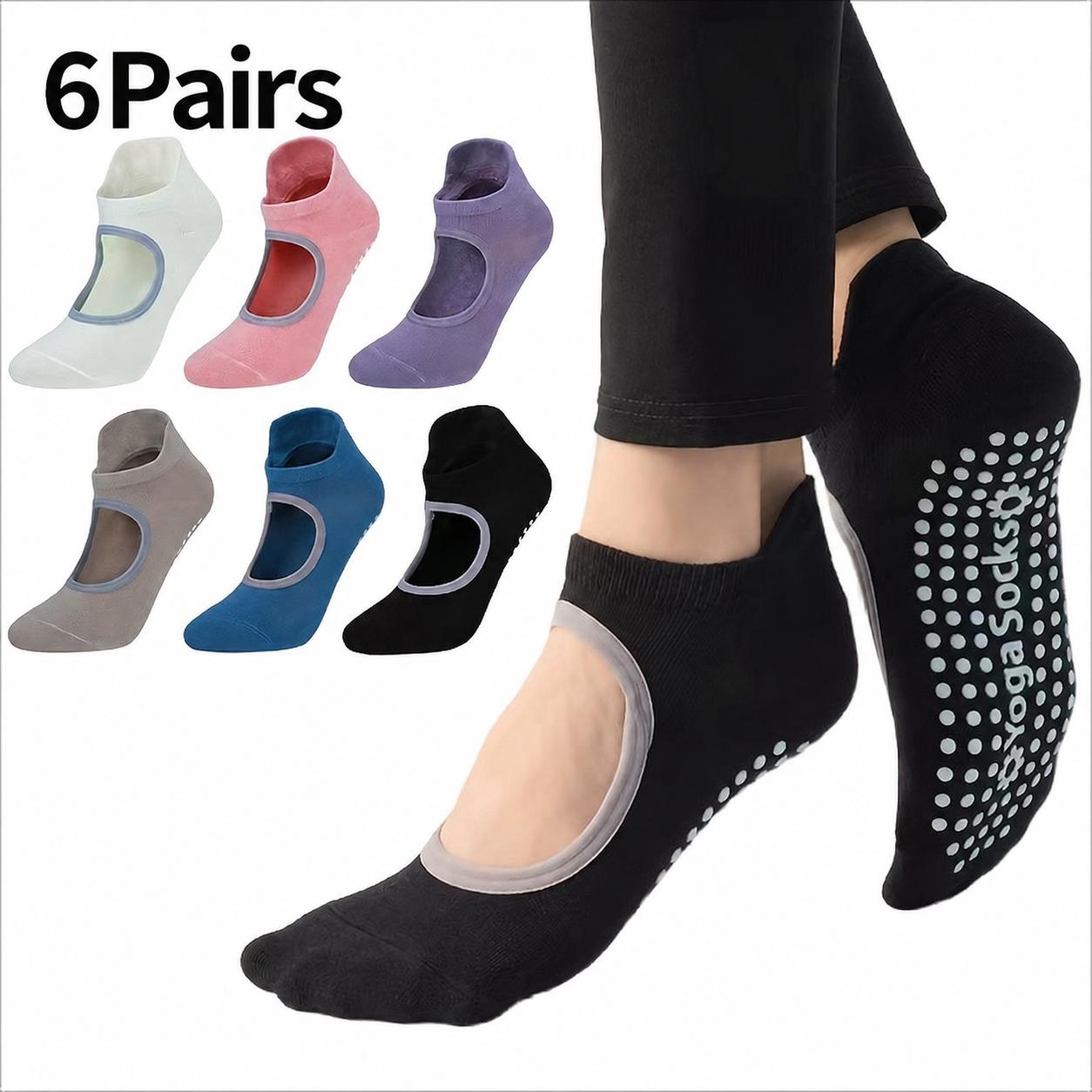 TEMU 6 Pairs Of Women's Anti-slip Yoga Socks With Grips, Featuring An And Safe Silicone Dots- In Colors Suitable For