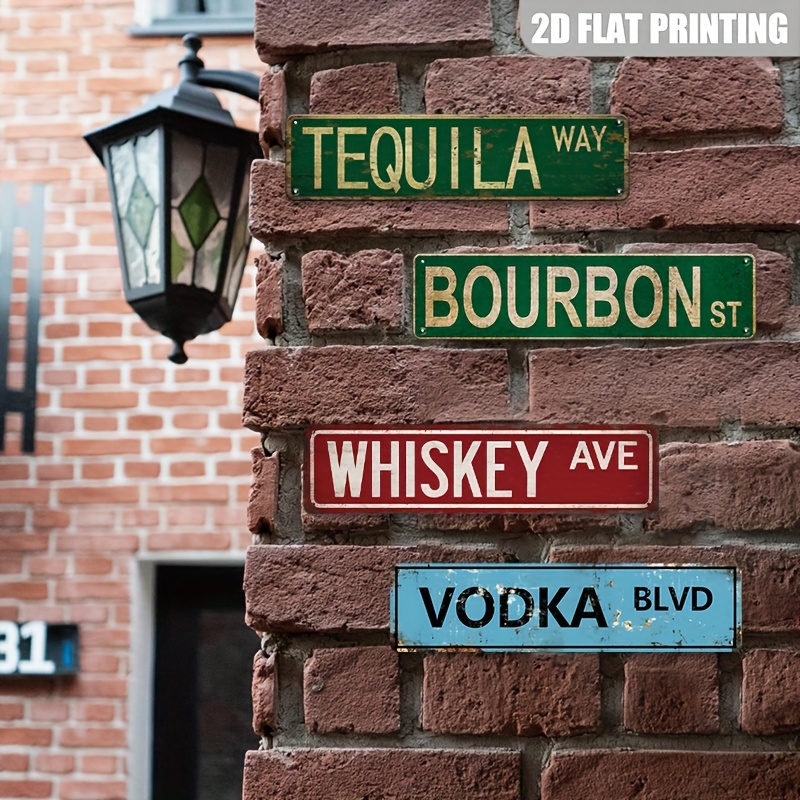 TEMU 2d Flat, Set Of 4 Vintage Distressed Thin-wood Drink-themed Street Sign Decorative Hanging Plaques. The Boards Are Lightweight, Thin, And Flat,