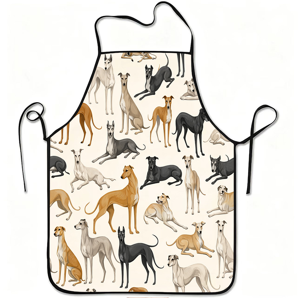 TEMU 1pc Greyhound Dog Pattern Print Apron, Durable And Easy To Clean, Adjustable Waistband, Polyester Material, For Kitchen Cooking, Gardening,
