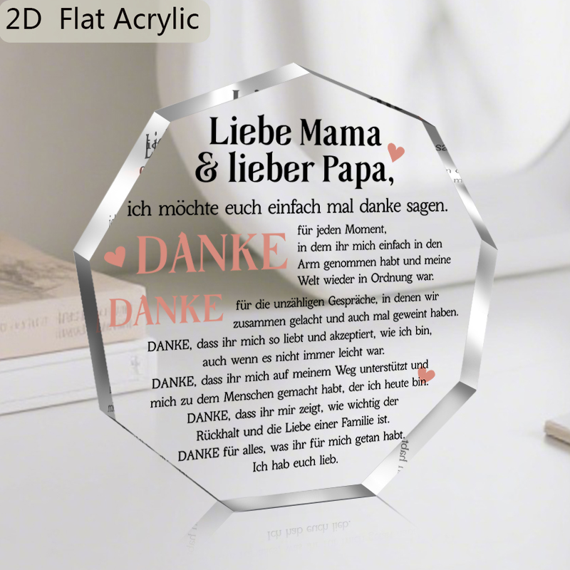 E-shop 2D-flache, deutsche Dankesbrief-Plakette für – Retro-Tischdeko mit deutschem Text, geeignet als Geschenk zum Geburtstag, Muttertag, Vatertag,