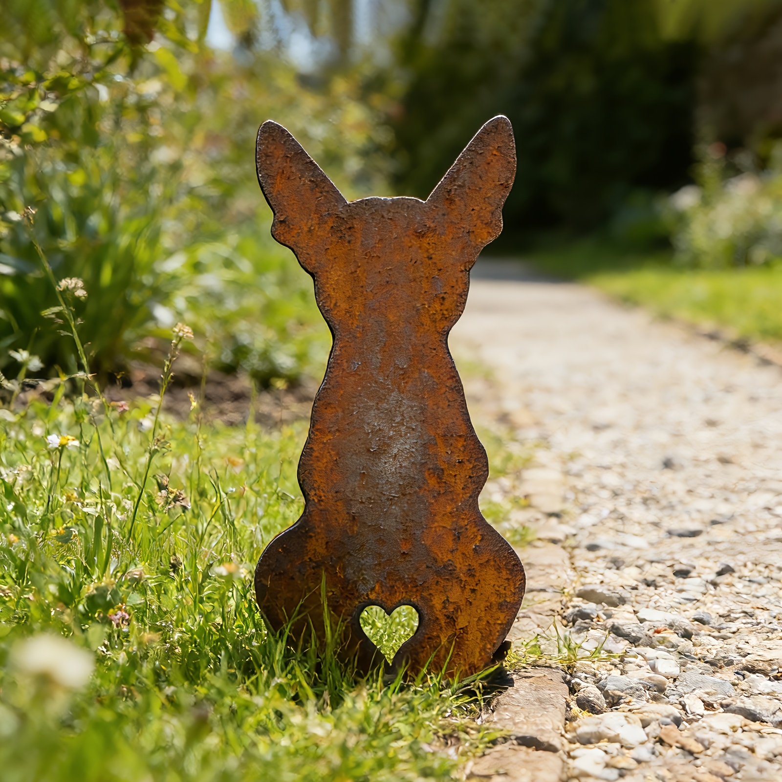 TEMU 2D Flach, [2D Flach] 2D Acryl-Chihuahua-Gartenstecker – Hundesilhouette mit Herz-Ausschnitt, Katzen- Hunde-Reviermarkierung, dekorativer
