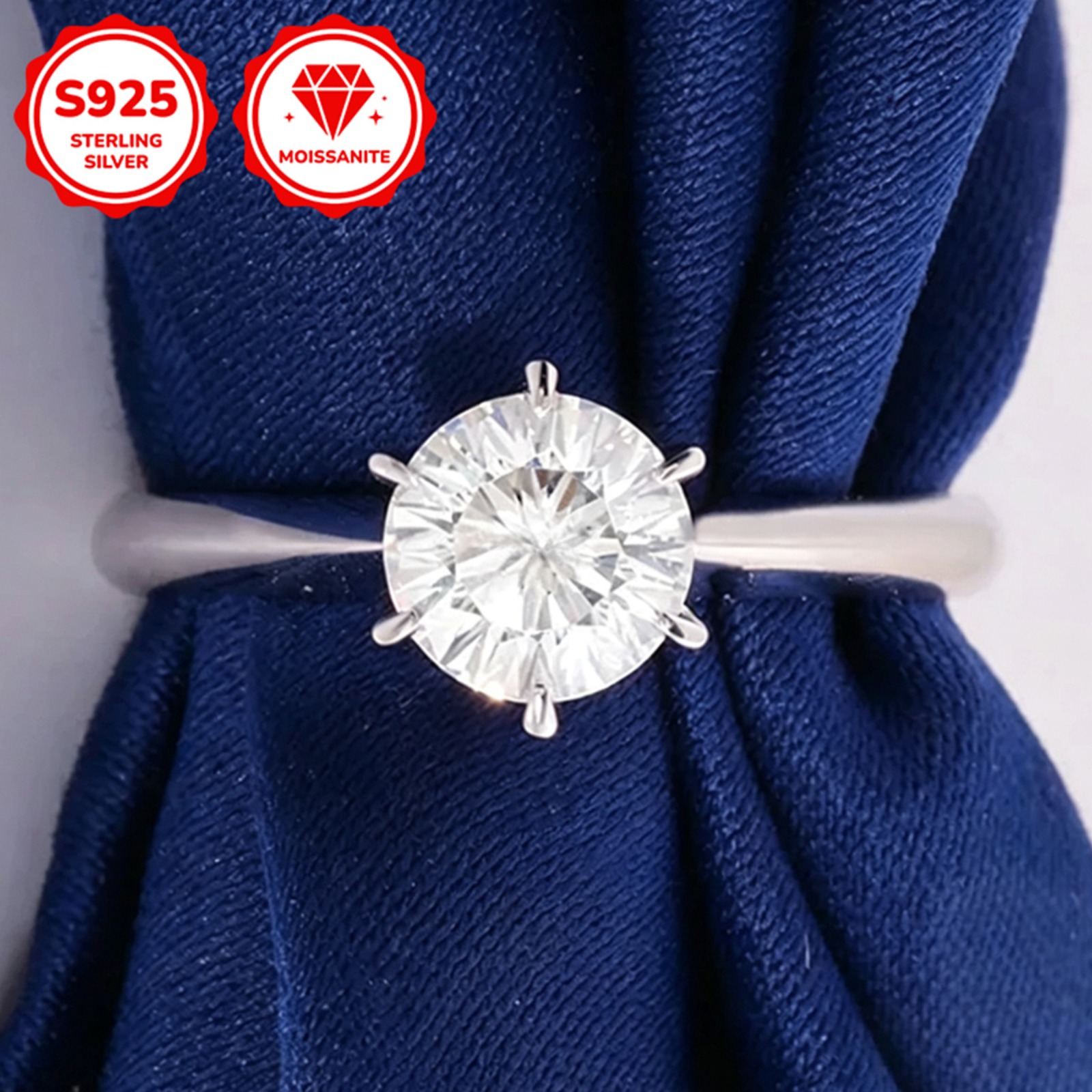Women's 0.5/1/2/3/5/10 Carat Moissanite Six-Clawed Ring