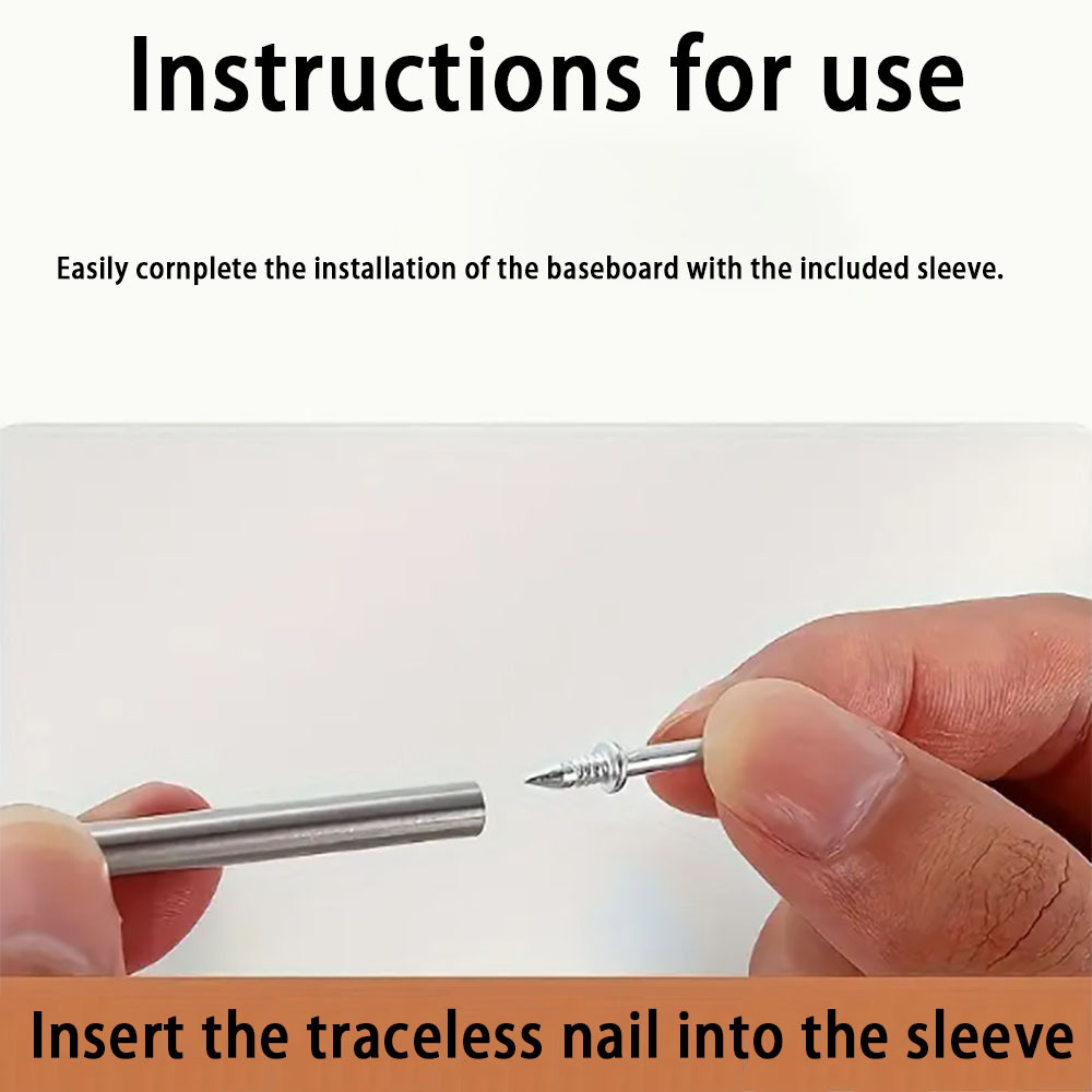 100Pcs Double-Headed Invisible Skirting Nails – Rust-Proof, Carbon Steel, With Installation Tool, Seamless Baseboard Fastening