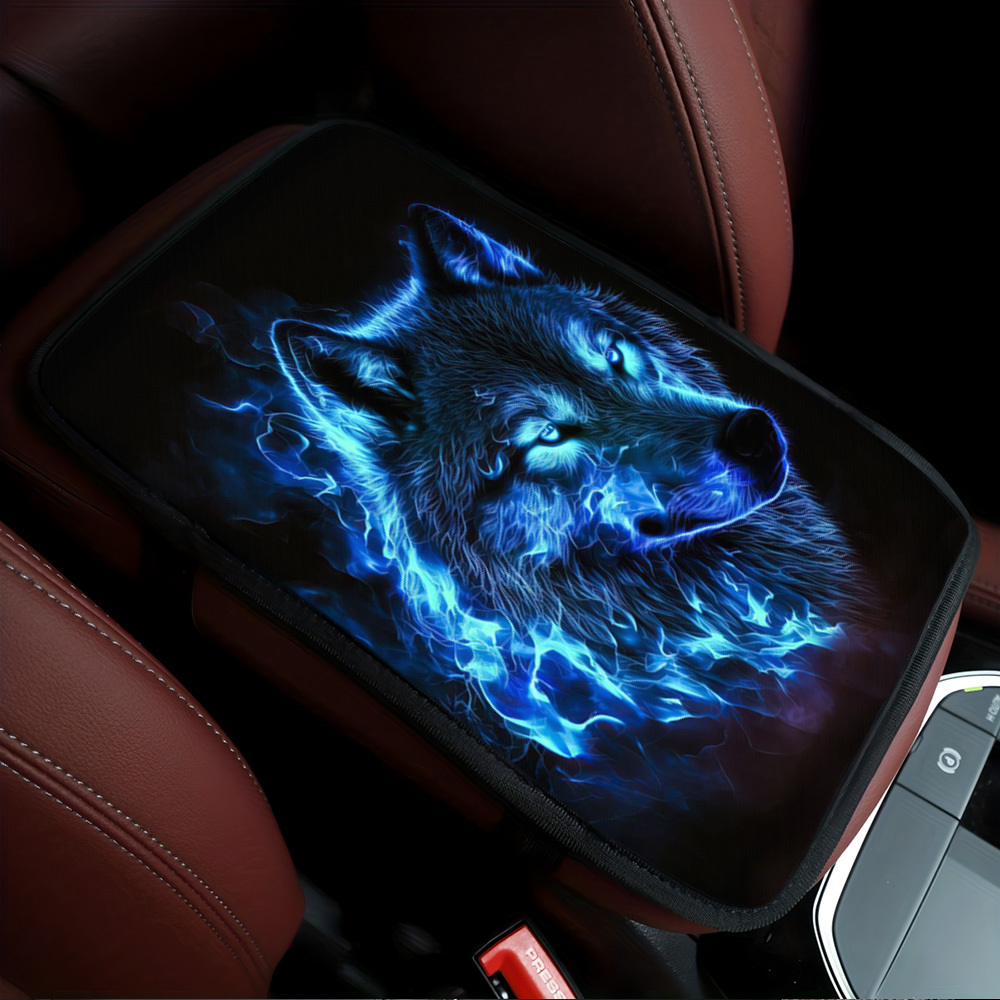 TEMU Coussin d'accoudoir imprimé de loup avec une flamme bleue froide, offrant un soutien confortable au coude. Il sert de décoration et unique pour