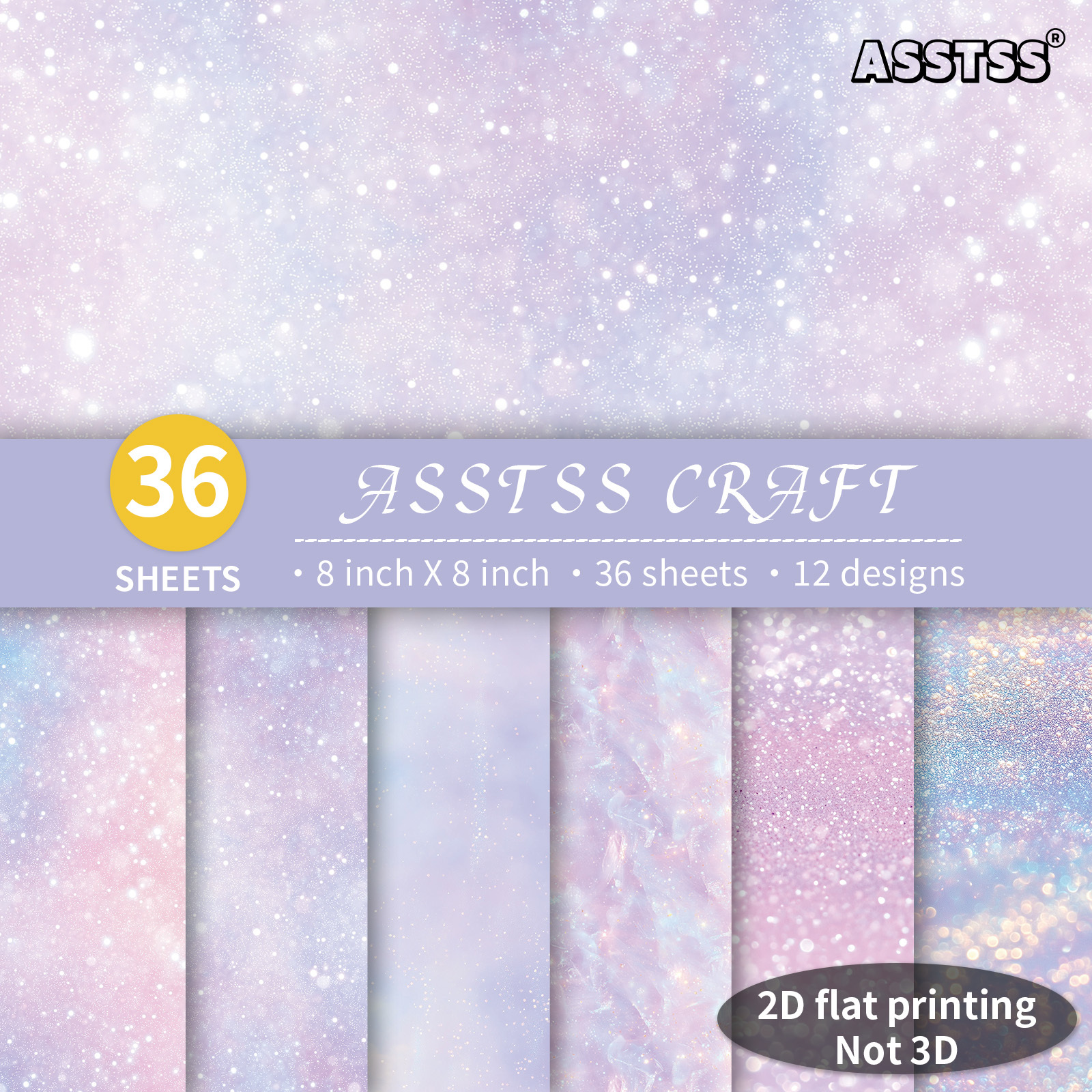 TEMU Bloc de papier scrapbooking de 36 feuilles mesurant 8X8 pouces, avec une texture pailletée rose et bleue . Ce papier cartonné épais est parfait