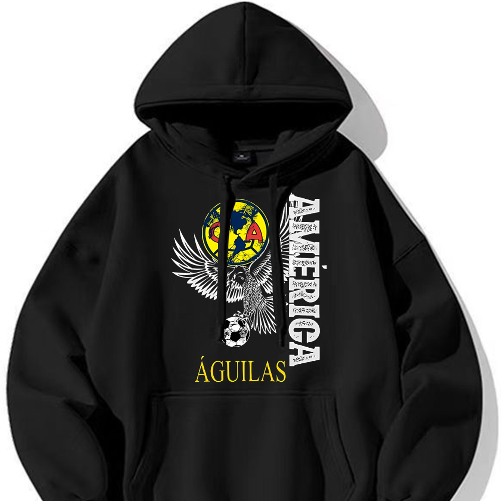 

Men's Del America Soccer Hoodie - Cozy 270g Polyester-cotton , Black With Eagle & Snake Print, Kangaroo Pocket | Stylish & Comfortable For Autumn/winter Wear