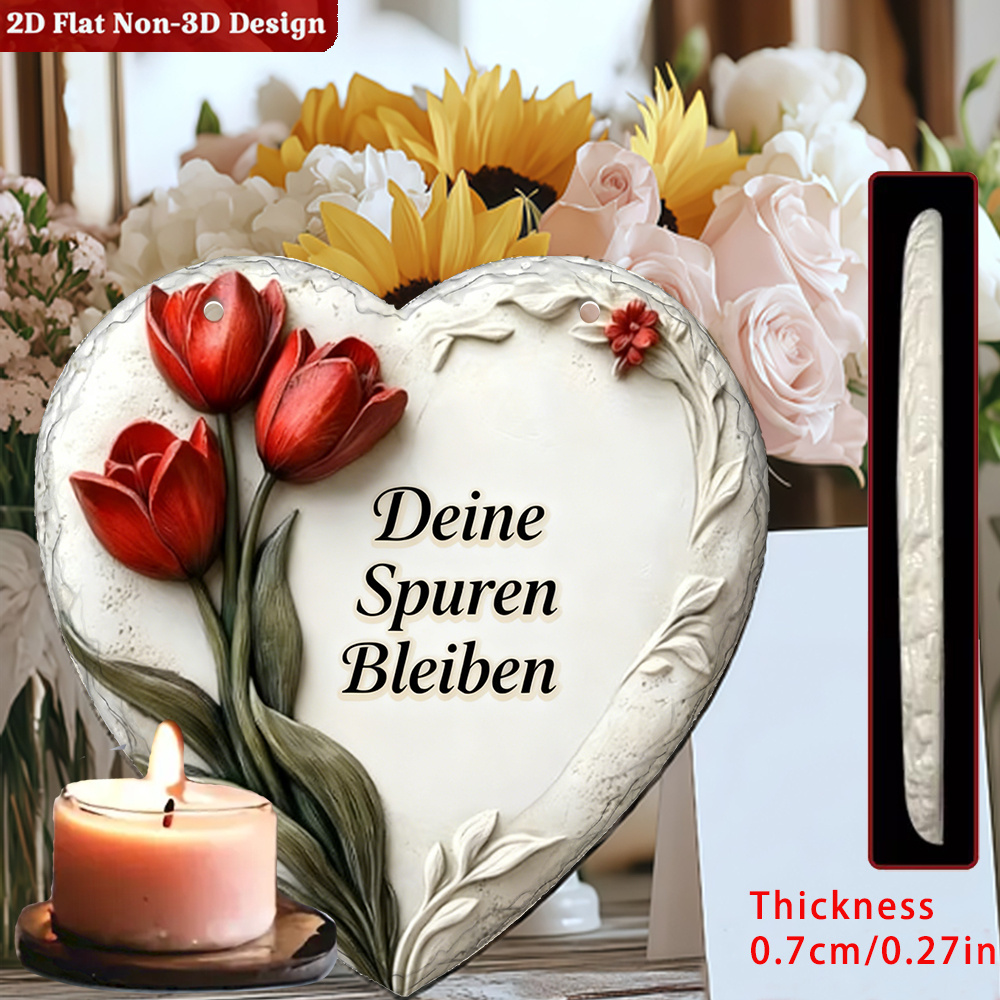 TEMU 2d Flat, 1pc, Exquisite Red And Text Decoration, Your Footprint Forever, 6.3in X 6.3in, Heart-shaped Resin Memorial Garden Stone, Garden Decor,