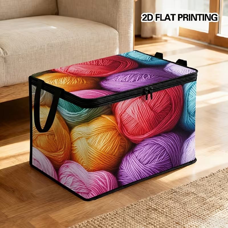 TEMU 1pc 2d Flat Colorful Yarn Ball Design Storage Box, Made Of Soft Fabric, Suitable For Pet Supplies. This 2d Flat Printed Basket With Lid Multiple
