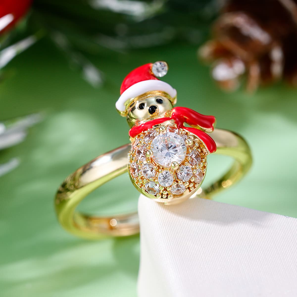 Playful Festive Christmas Snowman Ring, Vibrant Design