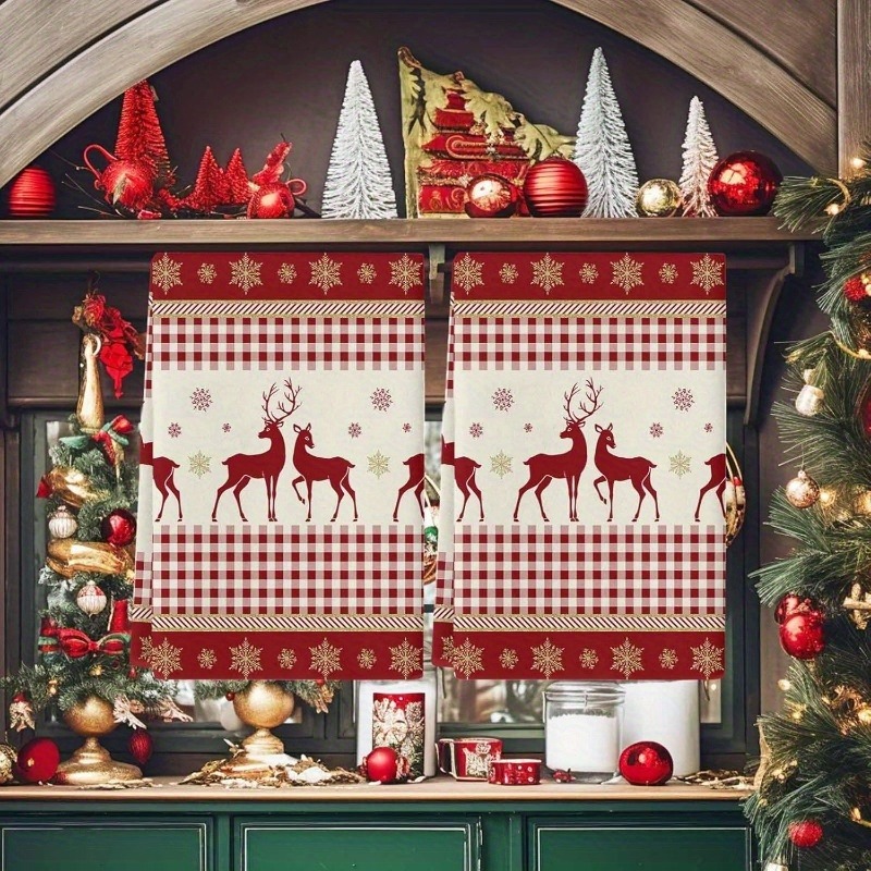 TEMU 2pcs Set Of 2 Deer Silhouette With Golden Snowflakes Kitchen Towels, Dish Towels, Bar Towels, And Tea Towels, , Quick-drying Dishcloths, Kitchen