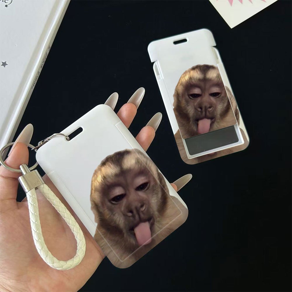 TEMU 2d Durable Plastic Id Holder Featuring A Monkey Design With A Tongue Out, Complete With A Strong Lanyard, Ideal For Use , Workplaces, Meal