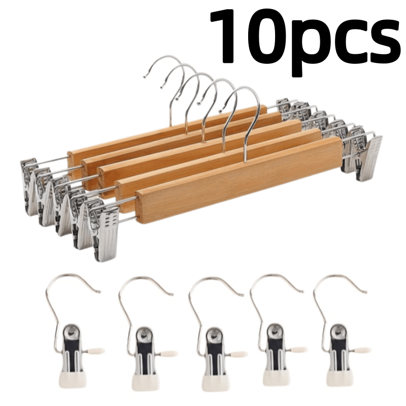 TEMU 10pcs Trouser Hanger Set, Including 5 Trouser Hangers With Metal Clips + 5 Trouser/skirt Hangers. Multi-functional Wardrobe Organizer Suitable