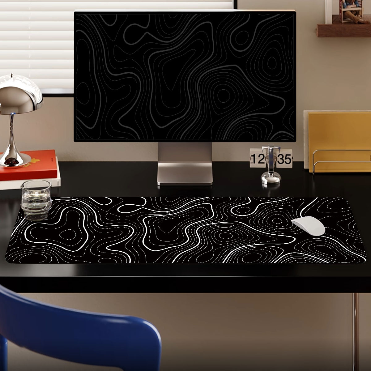 TEMU 1pc Extended Gaming Mouse Pad And Pc Desktop Keyboard Mat - Black And White Circular Line Pattern - Laptop Protective Pad, Study Desk Mat -