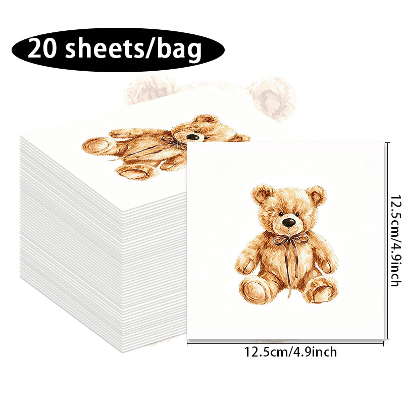TEMU Vintage Warm- Bow Teddy Bear Themed Tissues, Party Napkins, Table Decoration Napkins, Themed Celebration Napkins. Featuring A Soft