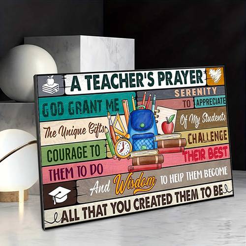 Obrázok položky bezrámové plátno, 2d plochá maľba, dekor na stenu s citátom z prednej strany - modlitba učiteľa: milý bože, ďakujem ti za pokoj pre spálňu kanceláriu obývačku domov interiér, 2d plytké, ideálne ako dekor do miestnosti, dekorácie do knižnice, dekorácie do kancelárie, darčeky s hudobnou témou, dekorácia do čítacieho kúta, v tejto kancelárii plátno na stenu, knihovnícka nástenná umenie, motivačné nástenné umenie, nástenná dekorácia modlitba za pokoj, keď vstúpite do tejto