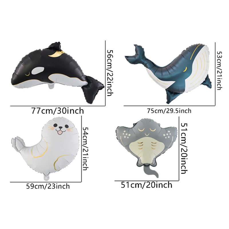 Image of 4pcs Seal Ray Film Balloons, Birthday Party Decoration Outdoor Arrangement Props, Holiday Event Atmosphere Decoration, Room Background Wall Decoration