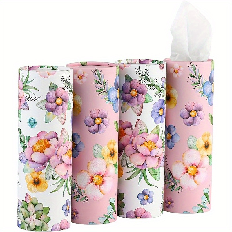 TEMU Set Of 4 Pink Designed For Car Cup Holders, Includes Tissues - Essential Travel Containers For A Tidy Vehicle