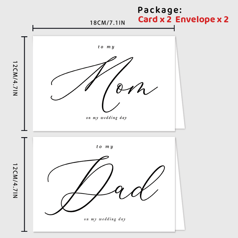 E-shop Set mit 2 Karten für Mama und Papa an meinem Hochzeitstag, eine Dankeskarte für die Eltern, ein ideales Andenken-Geschenk für Mutter und Vater,