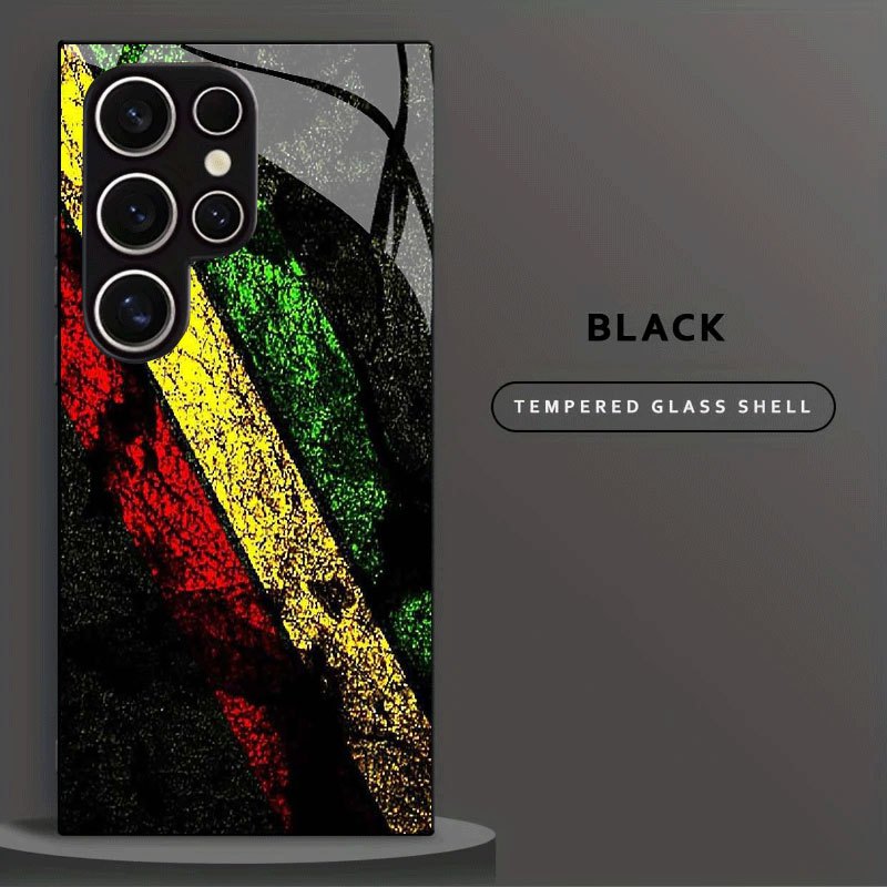 TEMU Phone Case - Trendy Painted Graffiti Black Glass Pattern Phone Case Suitable For Galaxy