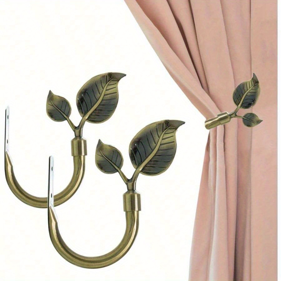 TEMU Set Of 2 Sophisticated Curtain Holders Shaped Like Leaves, - Decorative Hardware For Window Treatments In A Vintage Brass End, Featuring A