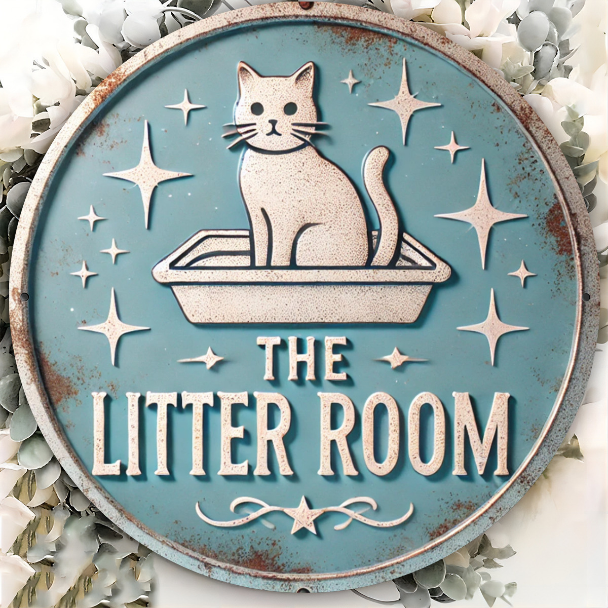 TEMU 2d Flat, 2d Flat Plane, 1pc Hand-carved Round Metal Sign - "cat Litter Box" Fantasy Cat In Bathtub Wall Art - 8x8 Inch Rustic Metal Art Decor