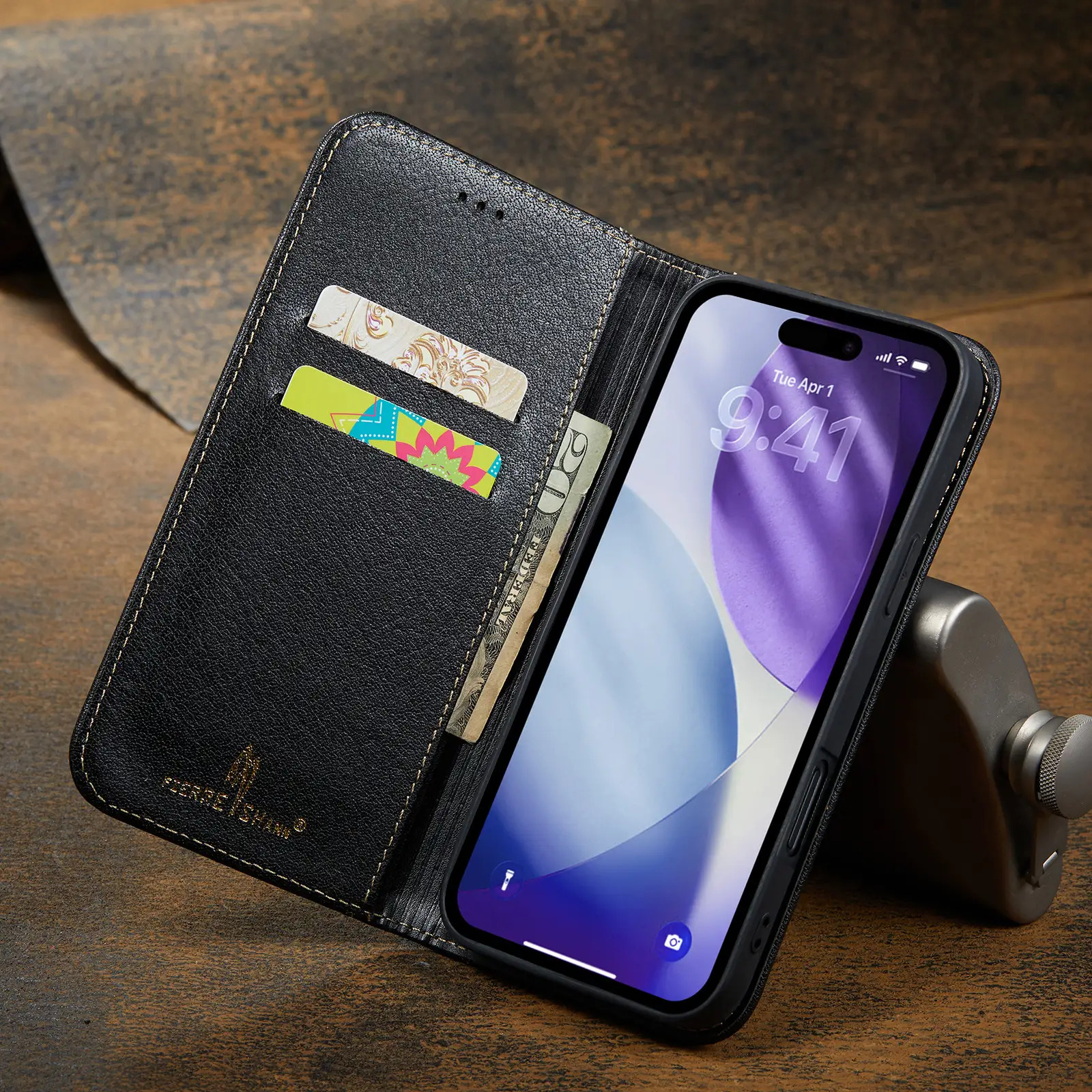 Phone Case - Genuine Leather Wallet-Style Phone Case, Compatible with for Iphone 17 Pro Max/17 Pro/16 Pro