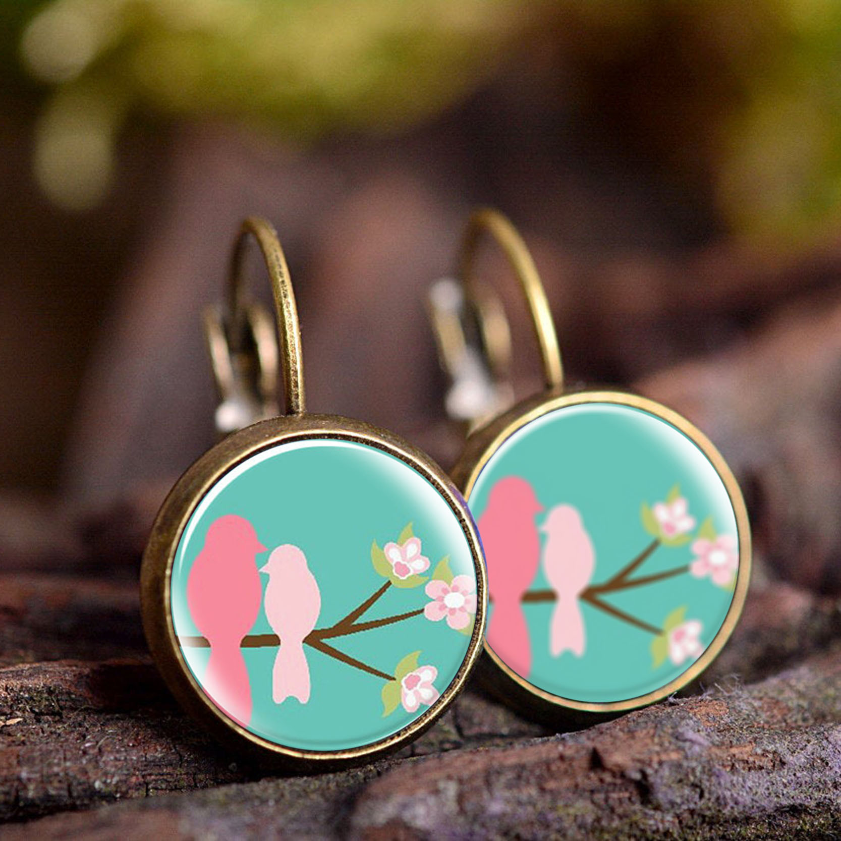Creative Glass Animal Pattern Earrings, Retro Cartoon