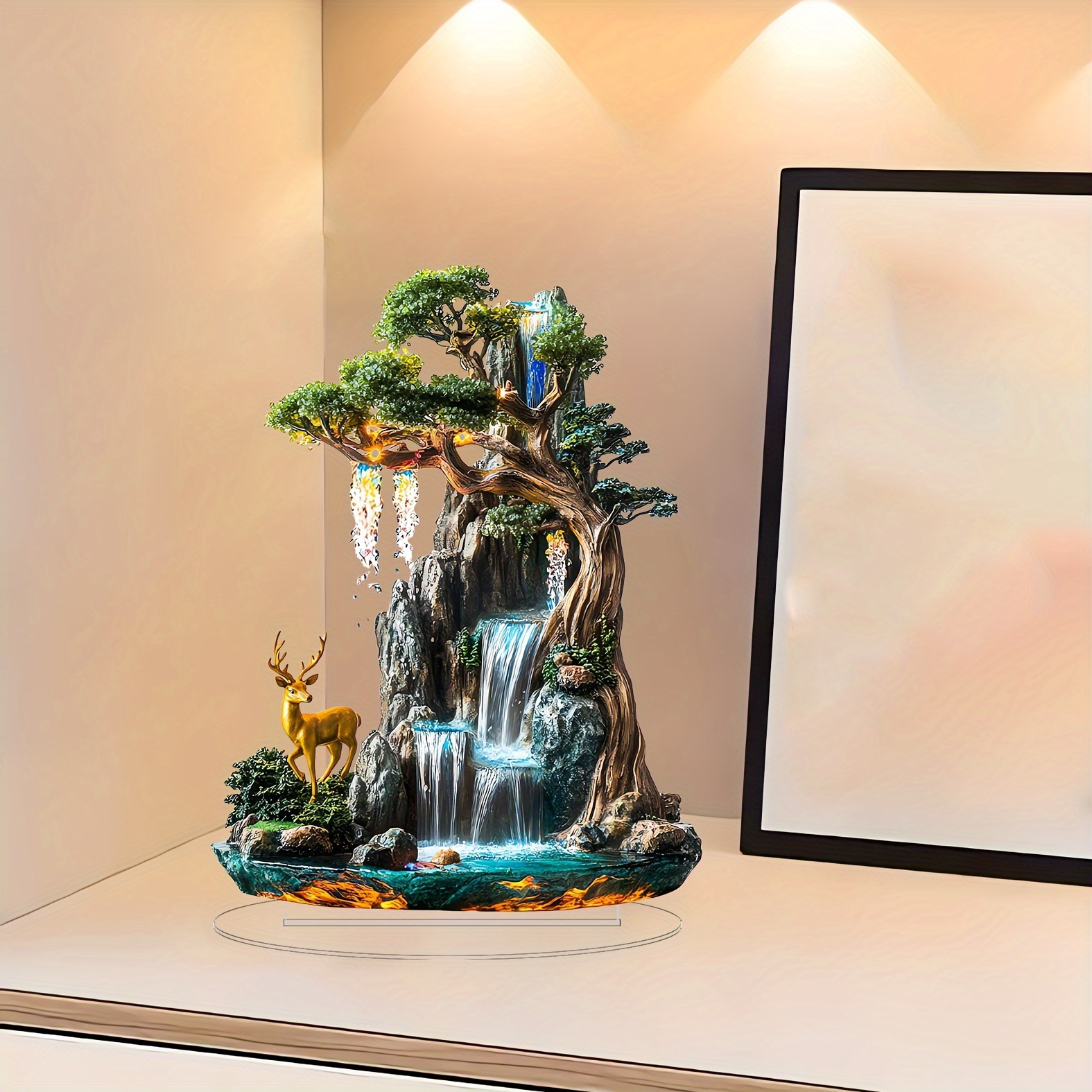 

2d Flat Style Acrylic Waterfall Desktop Fountain Decor Sign With Stand, Moisture-proof, Portable, Easy , No Power Needed, Perfect Gift For , Multipurpose Tabletop Display, English Text