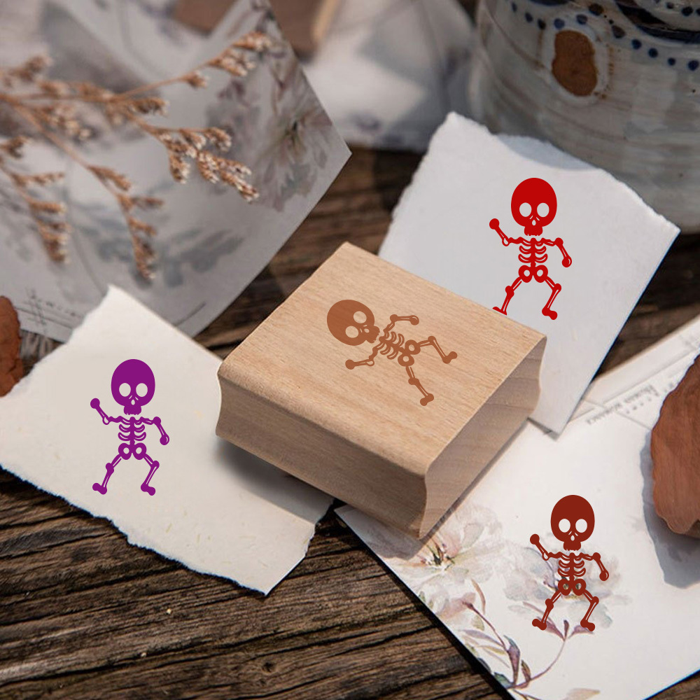 Cartoon Character Skeleton Rectangular Wooden Stamp