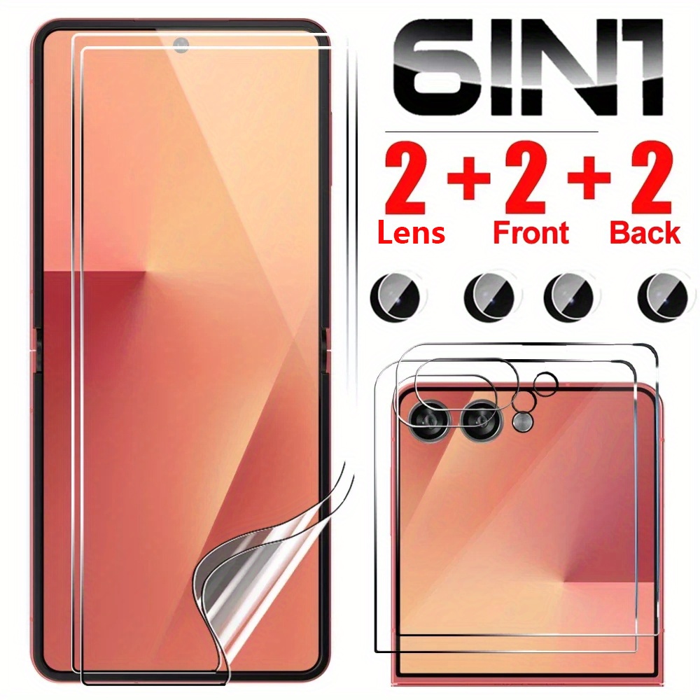 E-shop 6-in-1 2+2+2 Weiche Innen- & Glas-Außen- & Objektiv-Film Displayschutzfolie Gehärtetes Glas Schutzfolie Kompatibel mit für Samsung für Galaxy Z