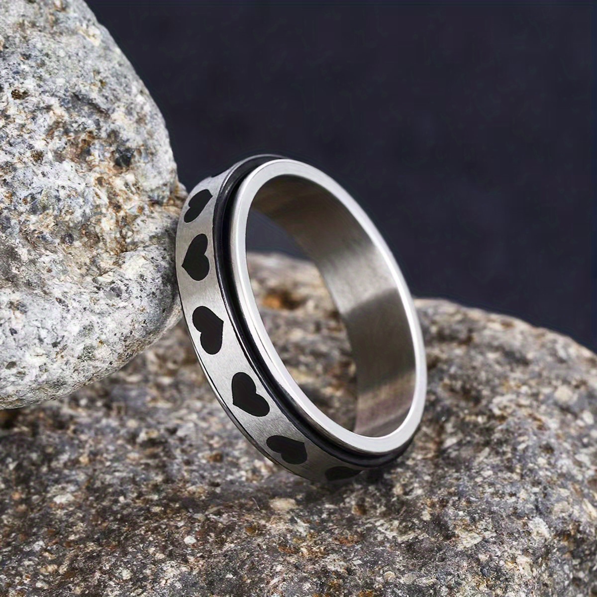1pc fidget spinner anxiety rings for women men 6mm romantic heart spinning rotate antistress printing 304 304 stainless steel ring accessories trendy wedding jewelry Product details 1