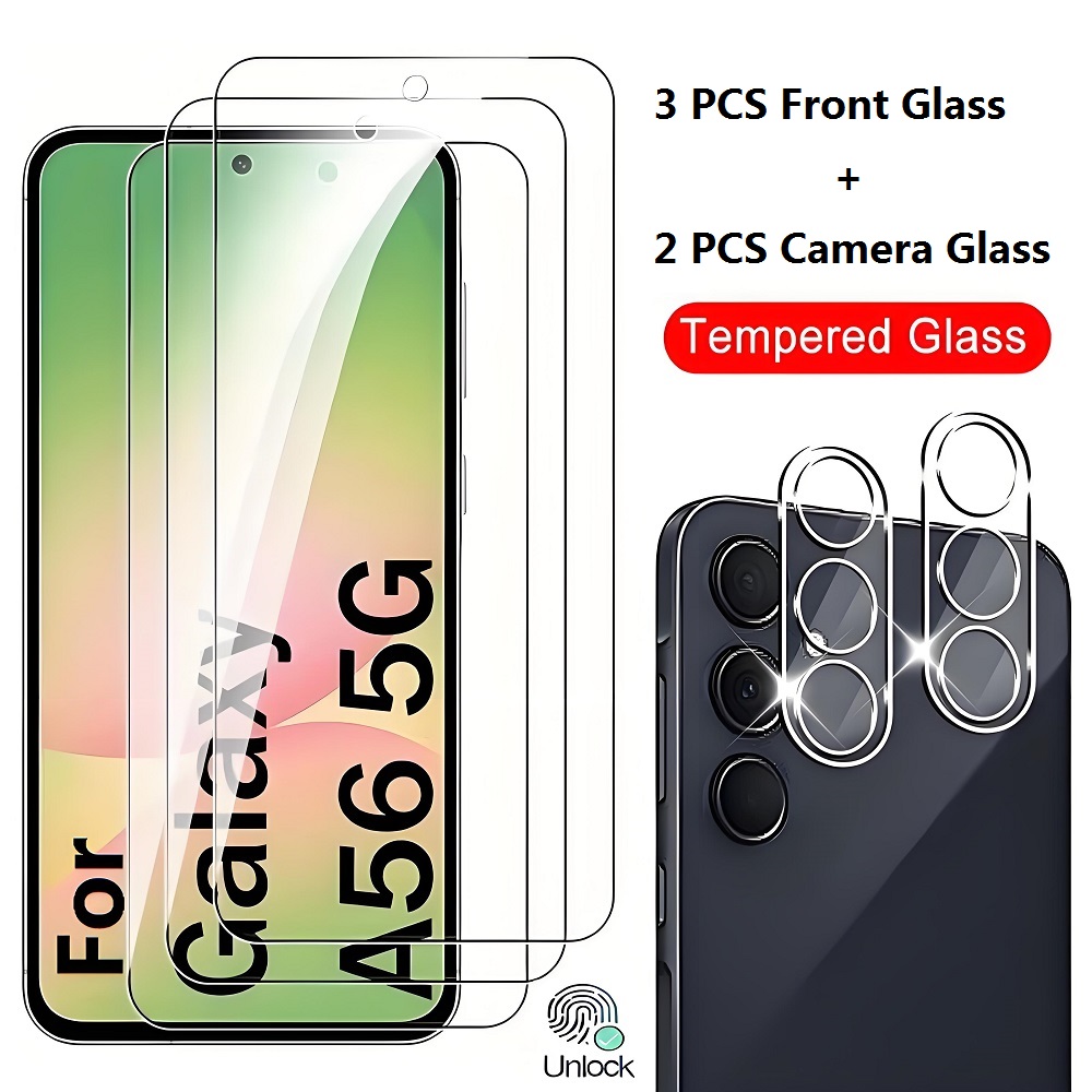 E-shop [3+2er Pack] Geeignet für for Galaxy A56 3 Stk. HD klares Panzerglas-Displayschutzglas + 2 Stk. Kameraobjektivschutz, hüllenfreundliches