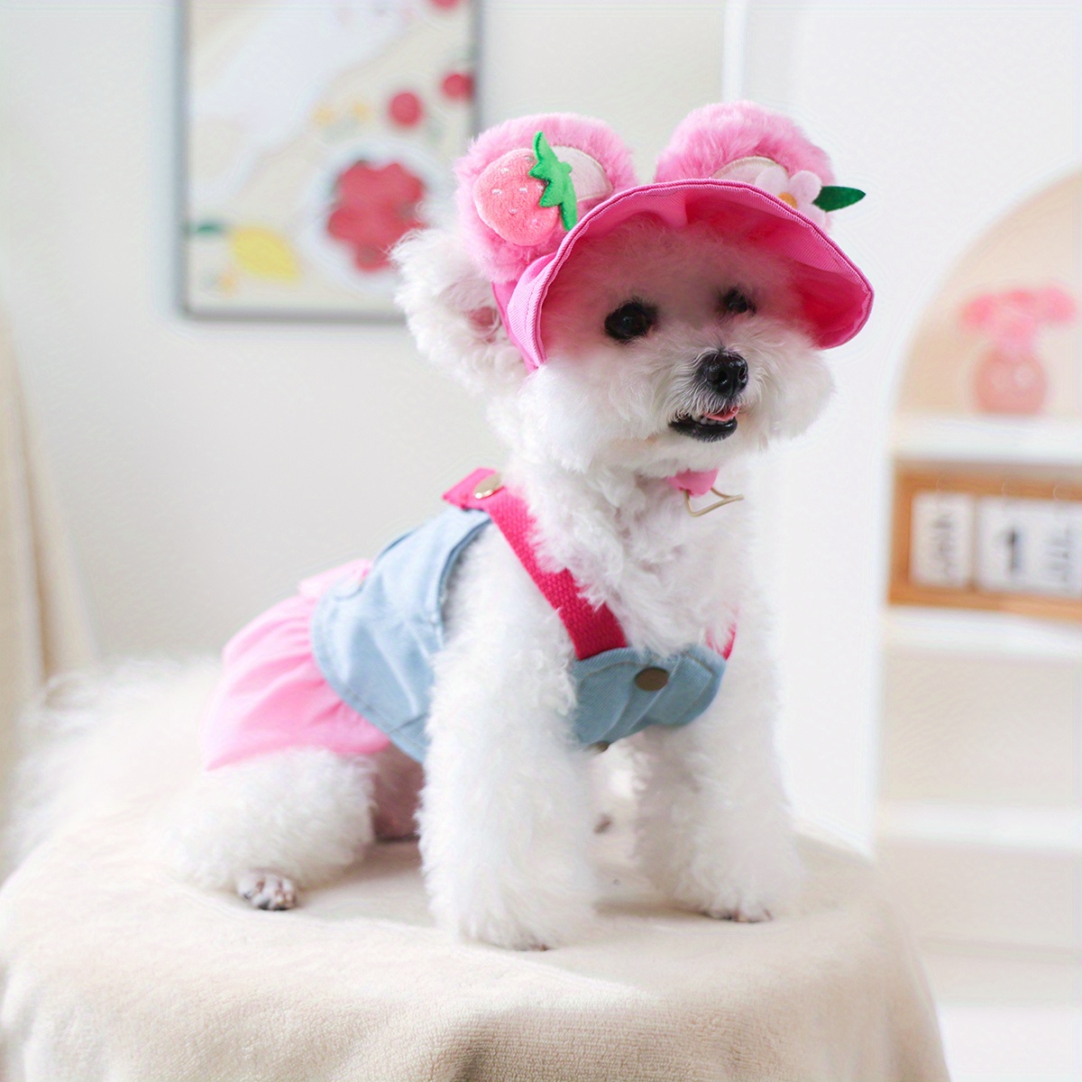 TEMU 2pcs Cute Camisole Dress   Hat Set, Pet Clothes For Dogs And Cats, Stylish American-style Autumn Outing Outfit, Pink Dress Set With Leash